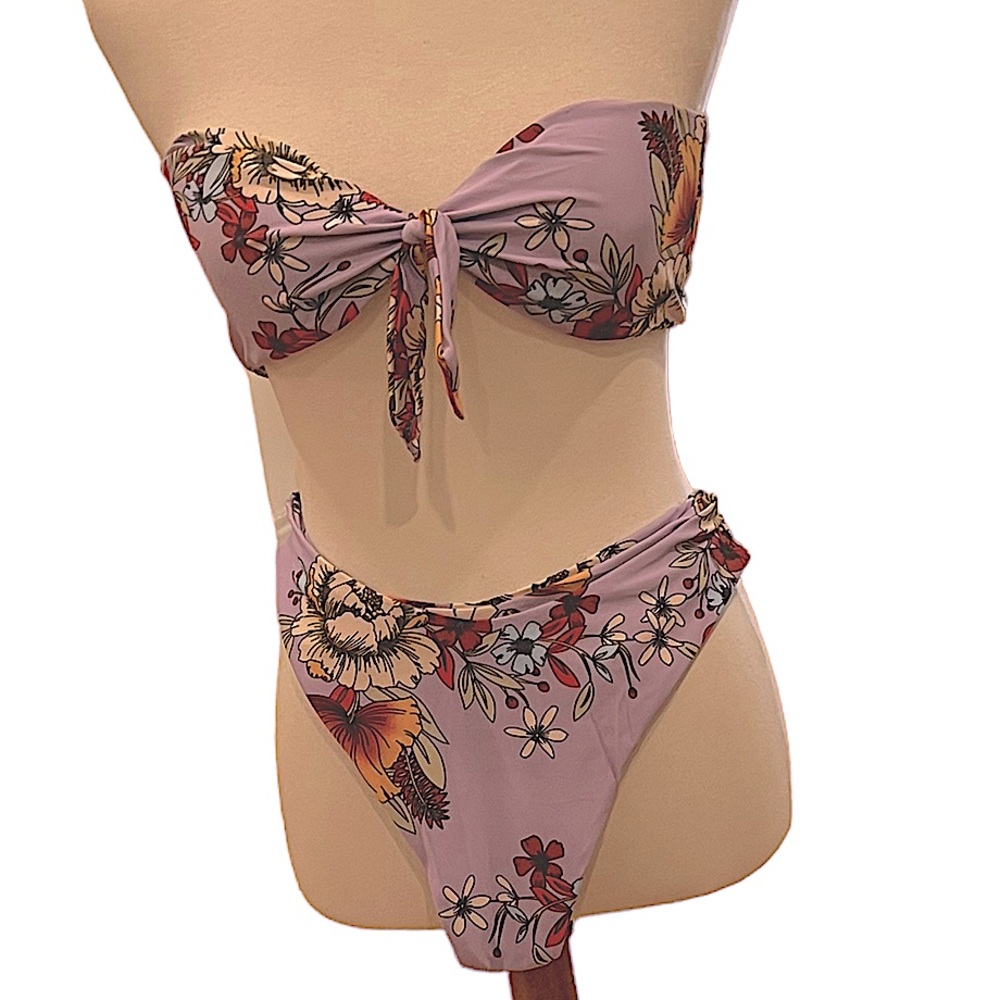 Strapless high cut multi prints floral bikini Sz M